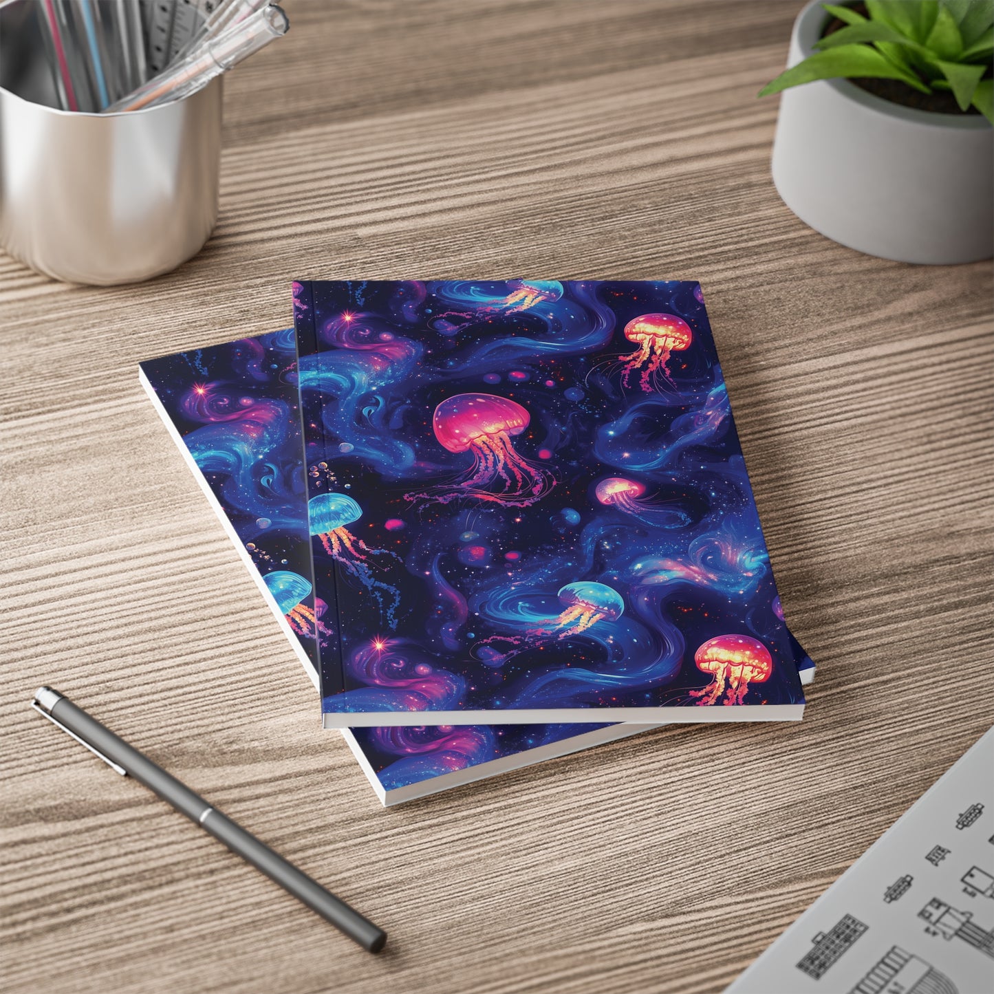 Celestial Jellyfish A5 Softcover Notebook – Cosmic & Captivating