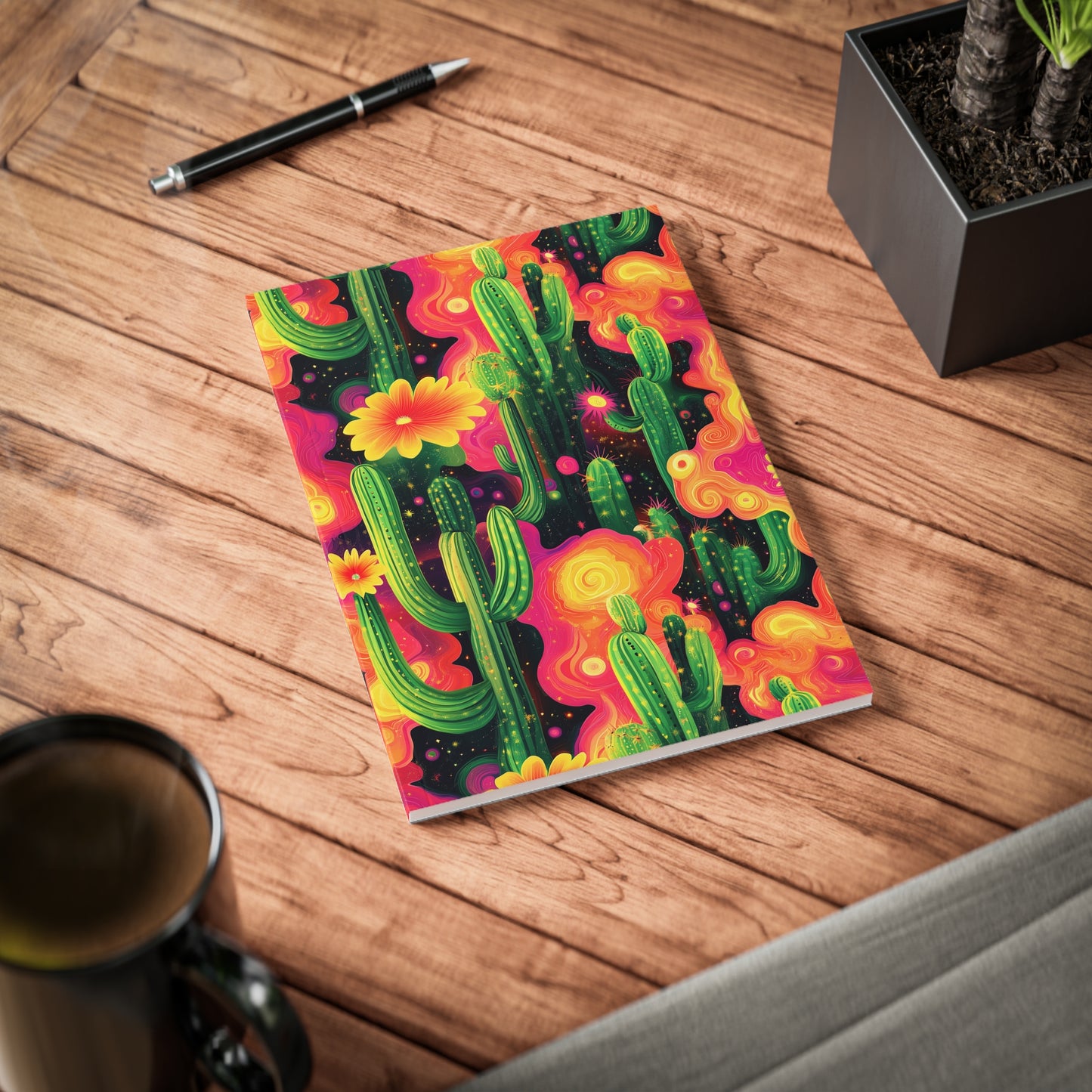 Cosmic Cactus A5 Softcover Notebook – Vibrant & Otherworldly