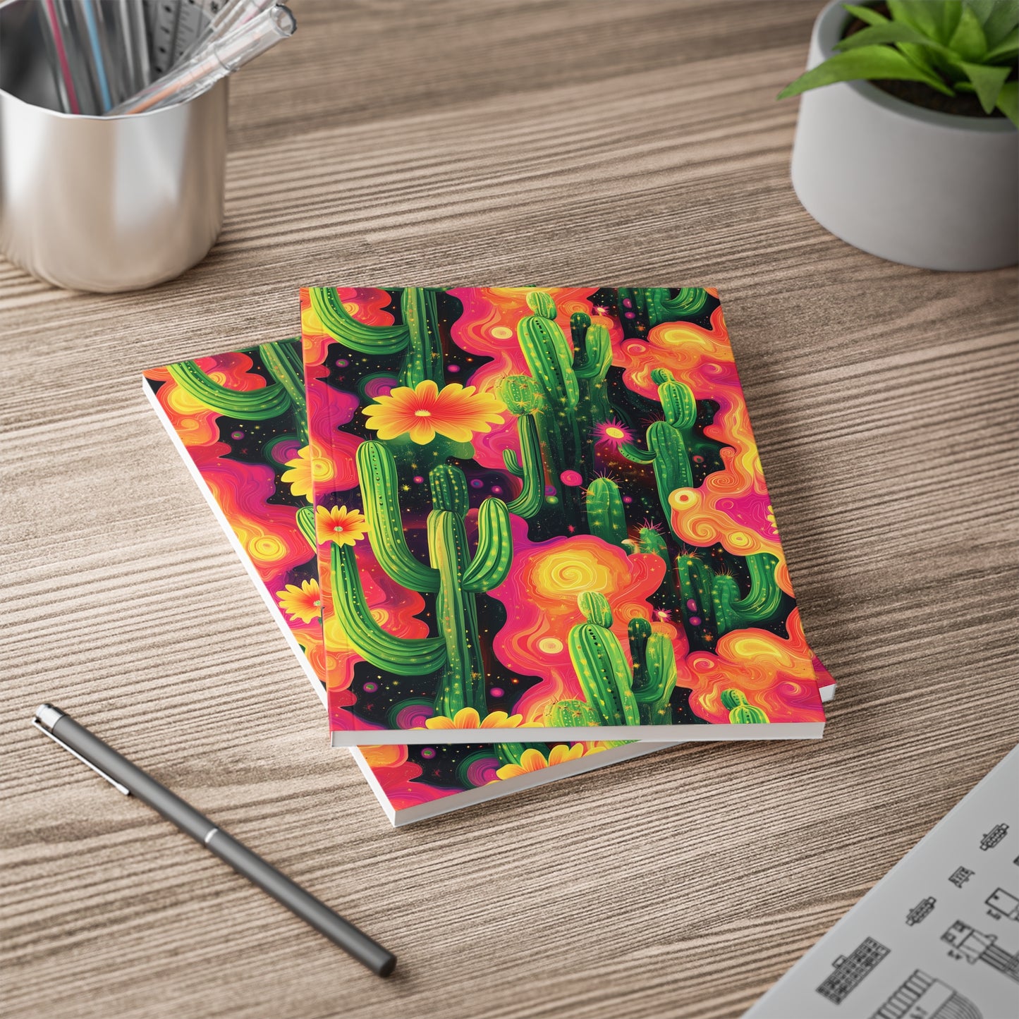 Cosmic Cactus A5 Softcover Notebook – Vibrant & Otherworldly