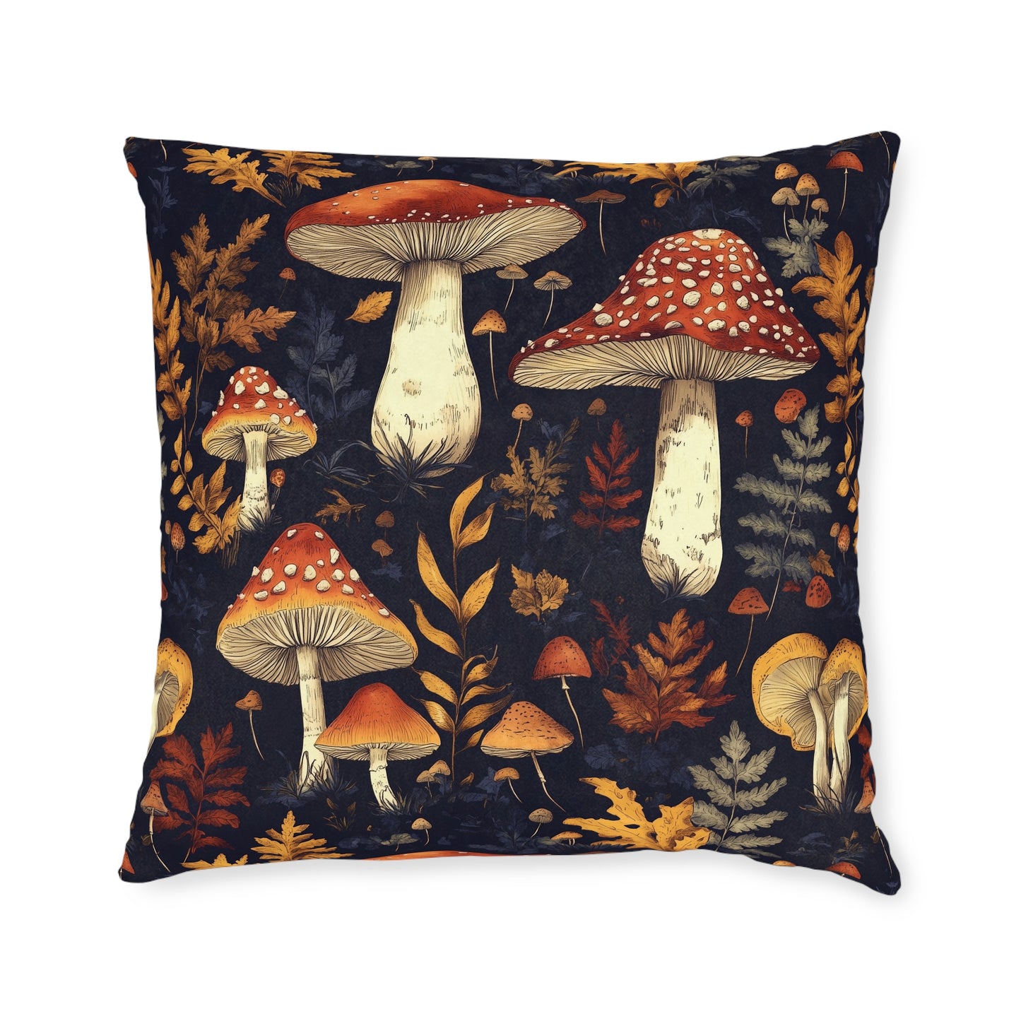 Fungi Forest Square Pillow – Soft Faux Suede with Pink Back