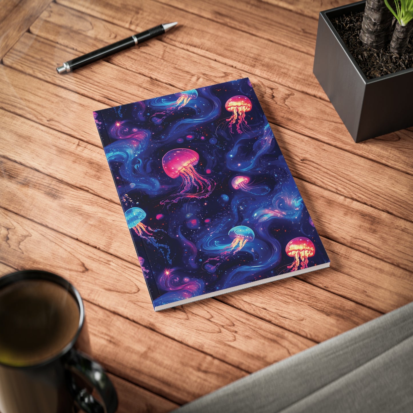 Celestial Jellyfish A5 Softcover Notebook – Cosmic & Captivating