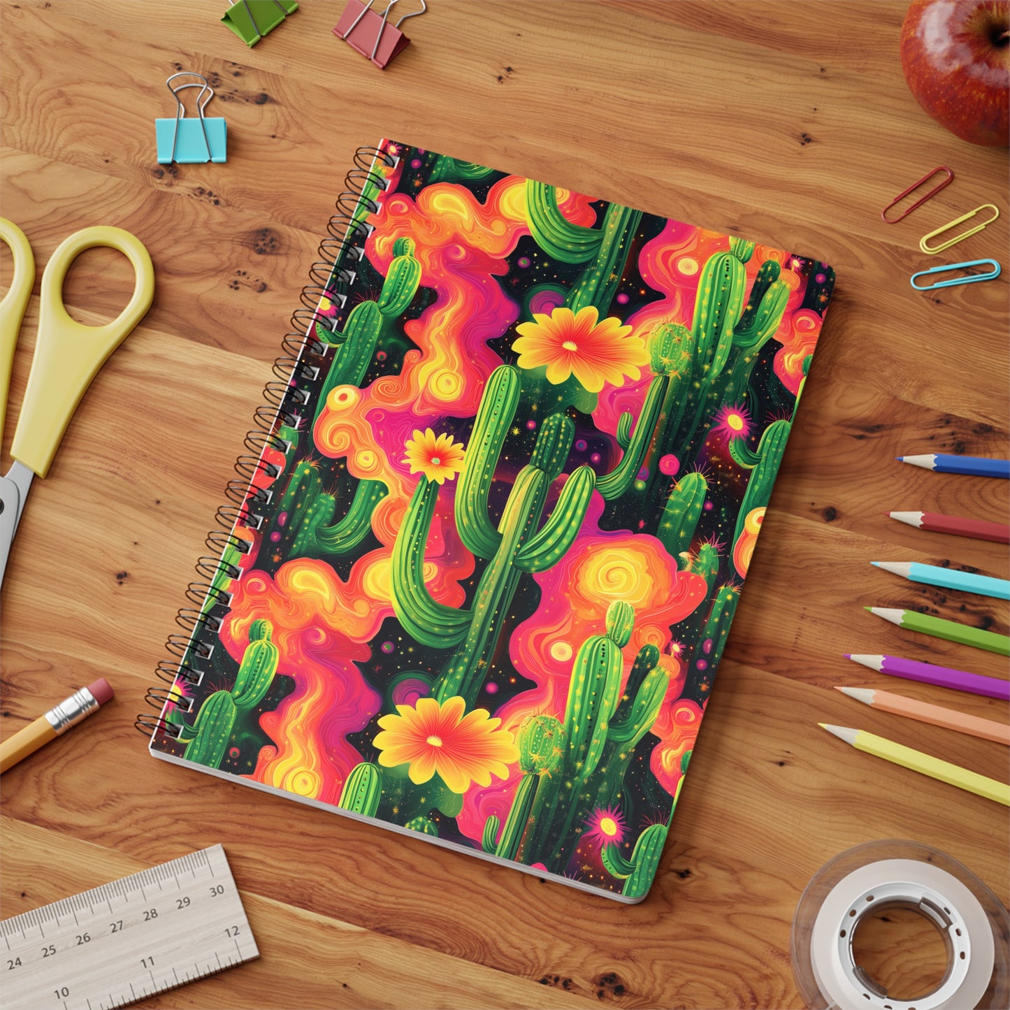 Cosmic Cactus A5 Wirobound Softcover Notebook – Vibrant & Out-of-This-World