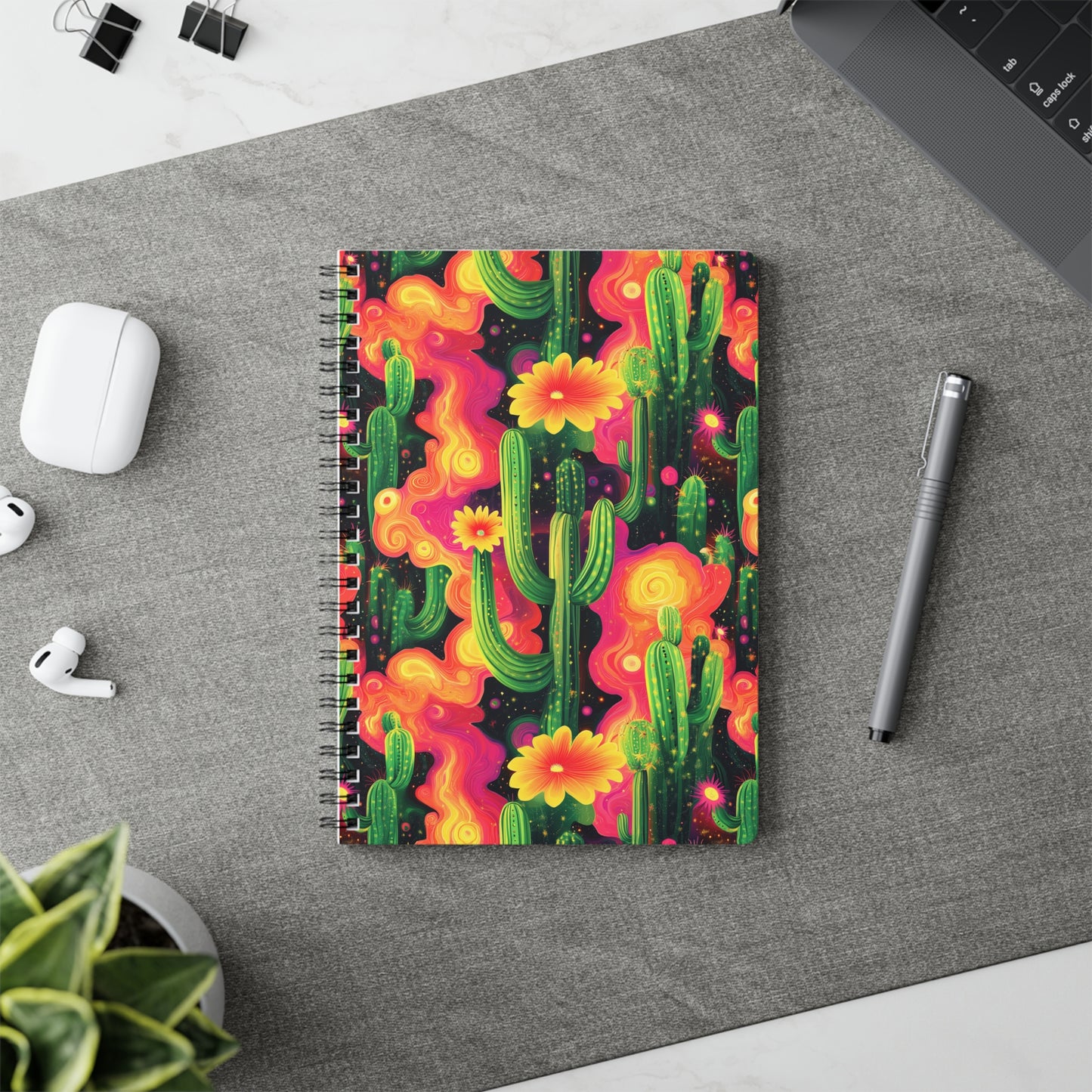 Cosmic Cactus A5 Wirobound Softcover Notebook – Vibrant & Out-of-This-World