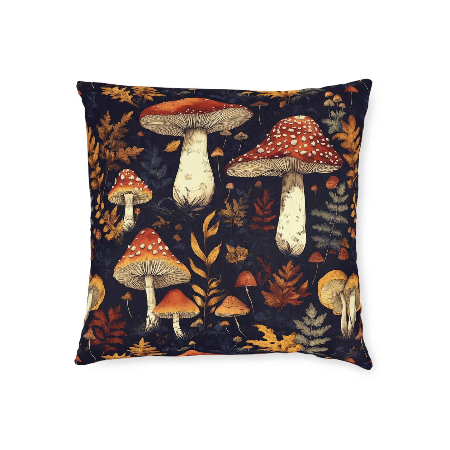 Fungi Forest Square Pillow – Soft Faux Suede with Pink Back